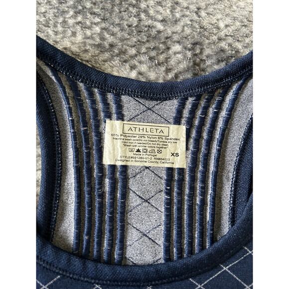 Athleta Finish Fast Line Ruched White Navy Tank Top Size XS Gym Yoga Workout - Picture 5 of 8